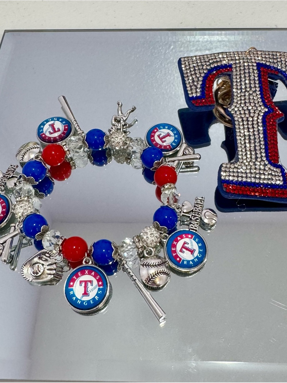 New Texas Rangers Charm Bracelet & Keychain Set